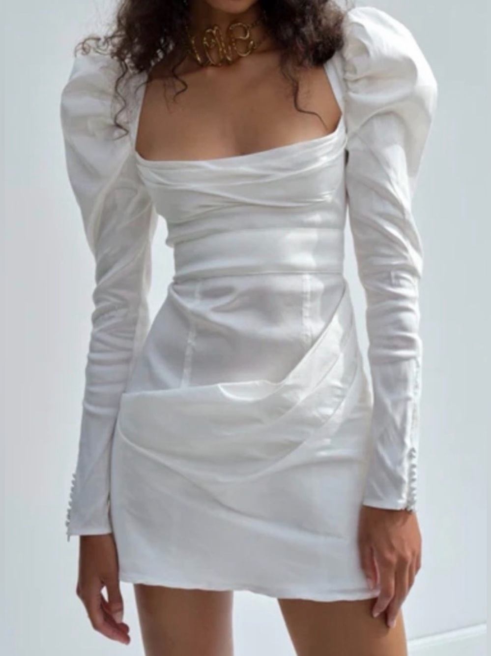 NWT White For Love and Lemons Etta Bridal Long Sleeve Mini Dress Size M